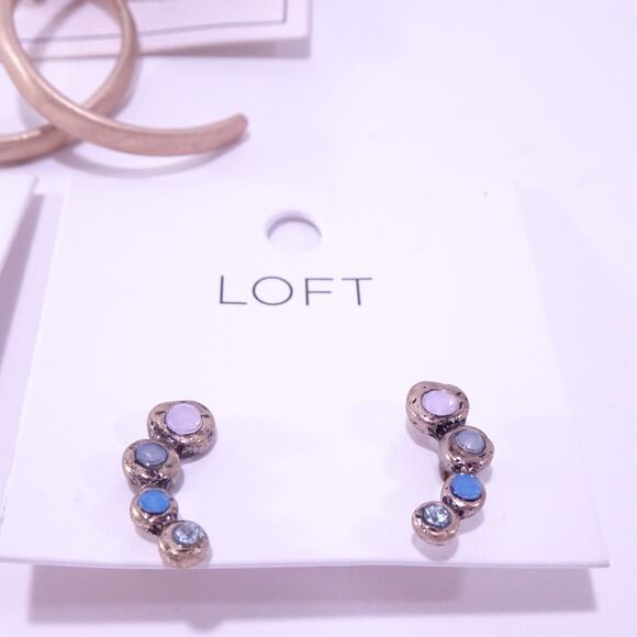 Ann Taylor Stud Ombre Blue Ear Climbers Nordstrom Hoop Earrings Set of 4 NWT 98 - Picture 3 of 11